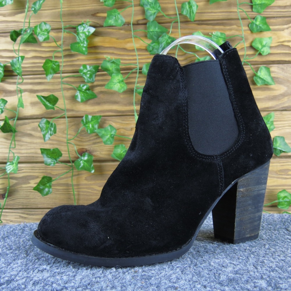 Steve Madden Rigger Women 6 Black Suede Chelsea Block Heel Ankle Boots Booties
